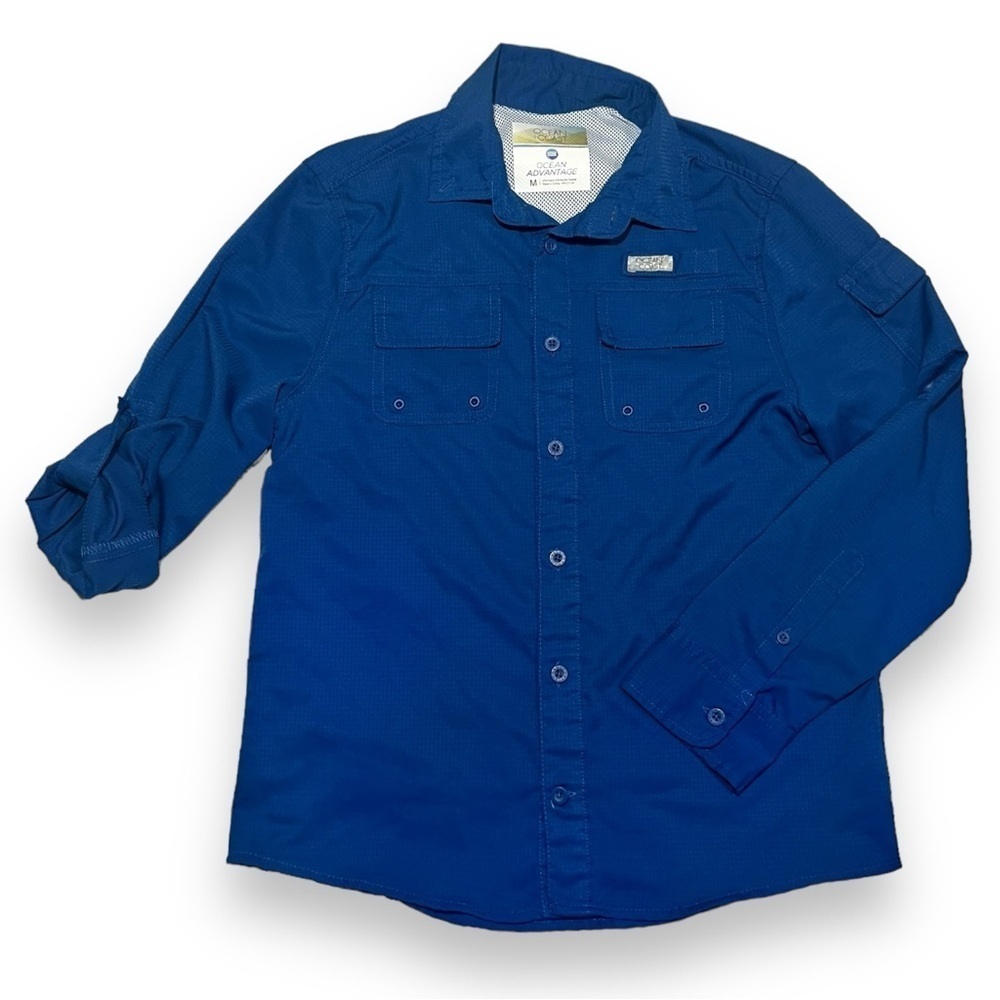 Ocean + Coast Boy’s Roll Tab Sleeve Fishing Shirt Blue Size Medium